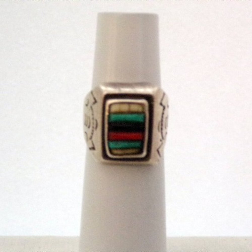 Men's Turquoise, Coral and Opal Ring